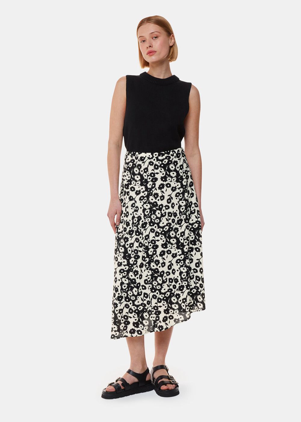 Whistles Riley Floral Print Skirts Black White | US-80416DQFI