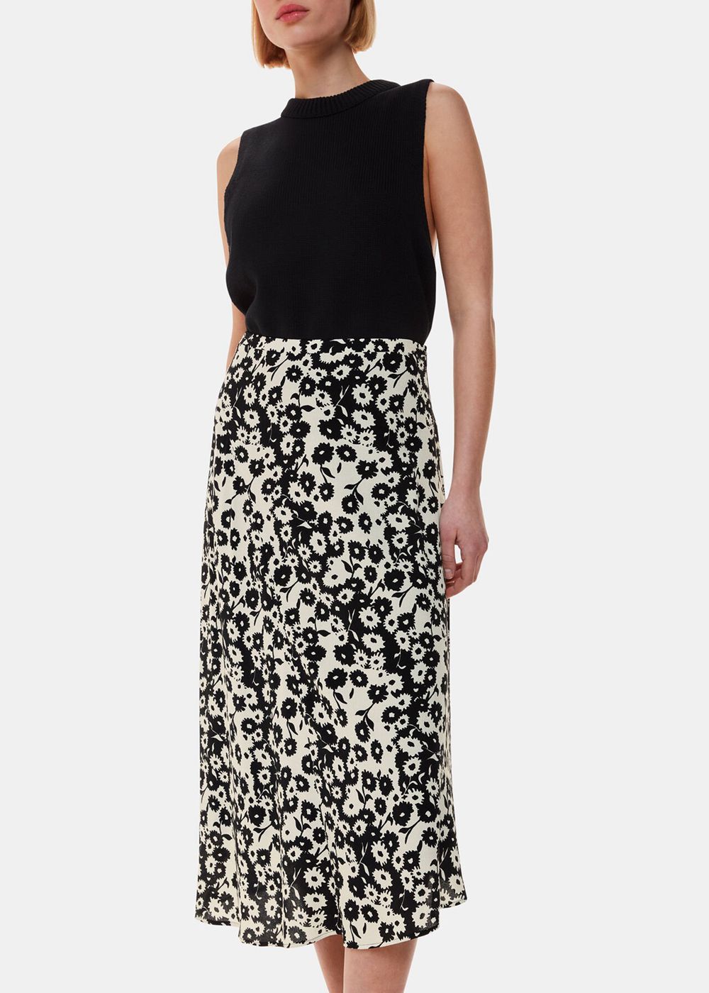 Whistles Riley Floral Print Skirts Black White | US-80416DQFI