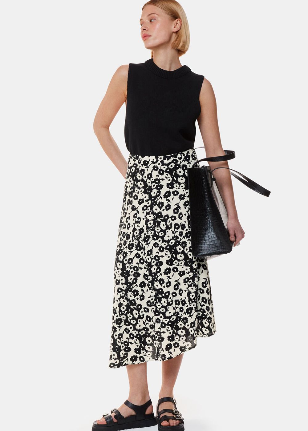 Whistles Riley Floral Print Skirts Black White | US-80416DQFI