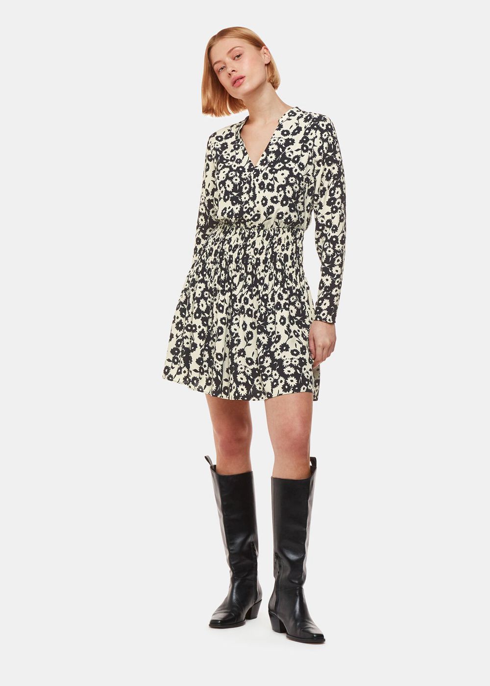 Whistles Riley Floral Shirred Dress Black / Multicolor | US-78206TCHR