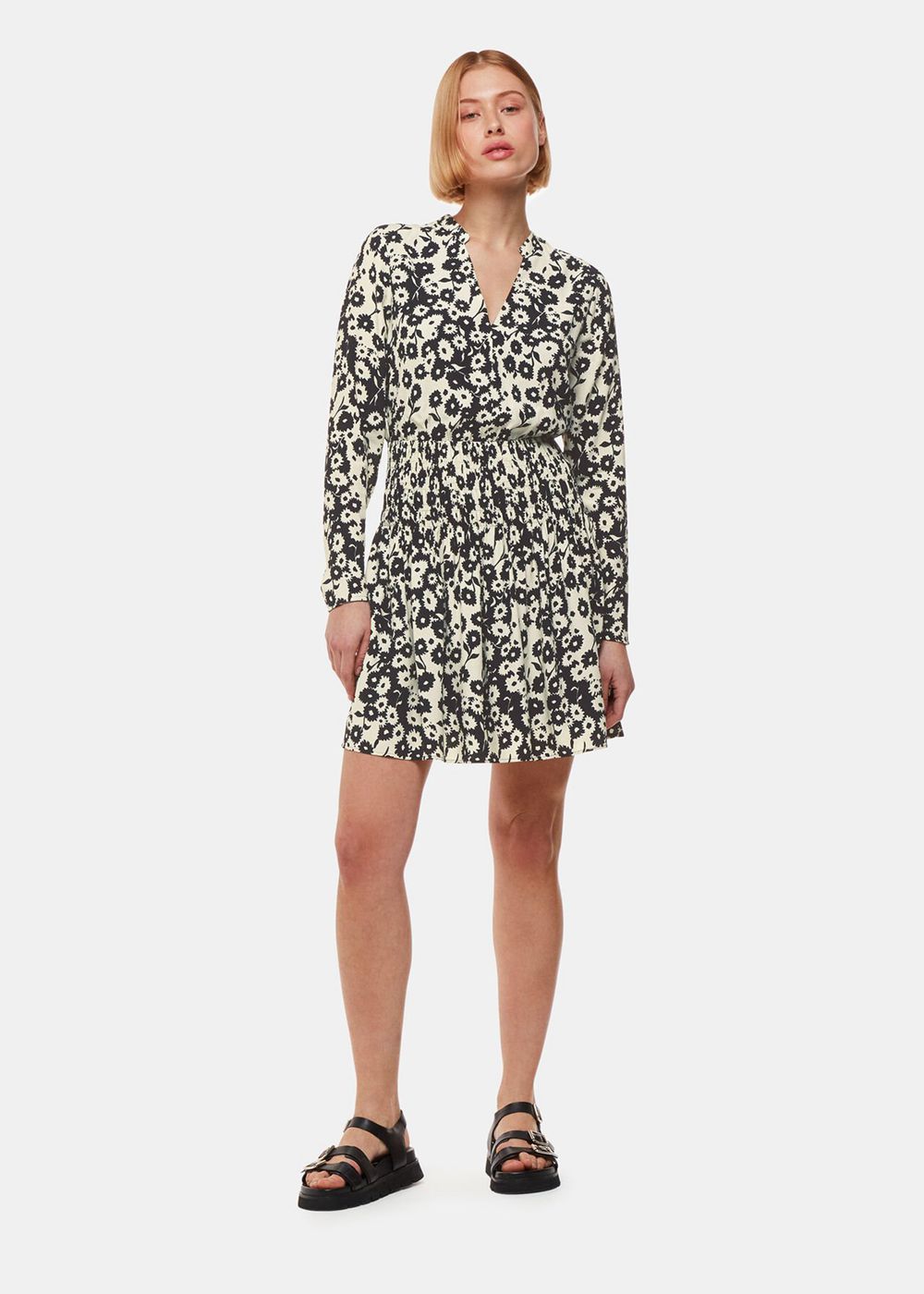 Whistles Riley Floral Shirred Dress Black / Multicolor | US-78206TCHR