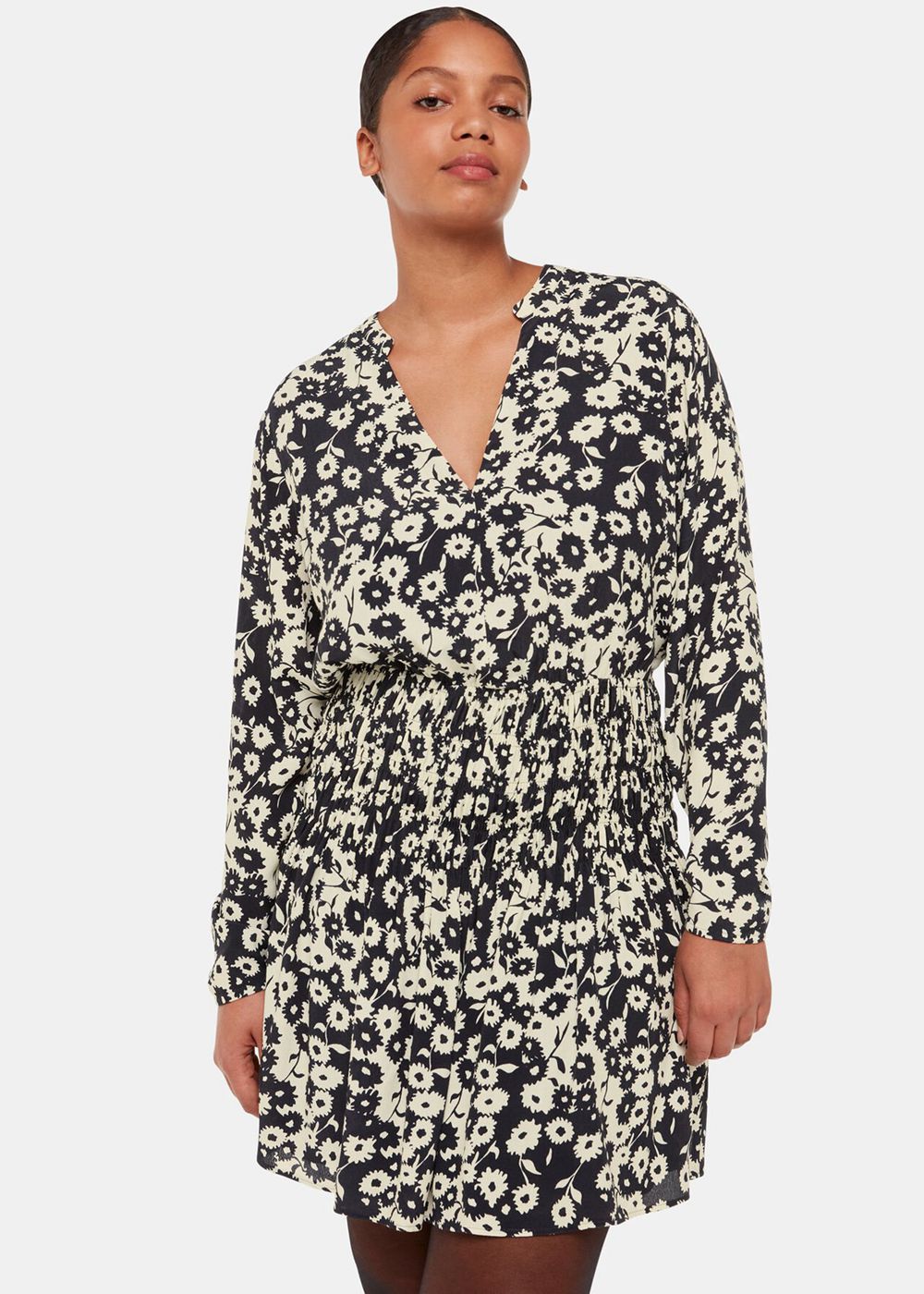 Whistles Riley Floral Shirred Dress Black / Multicolor | US-78206TCHR