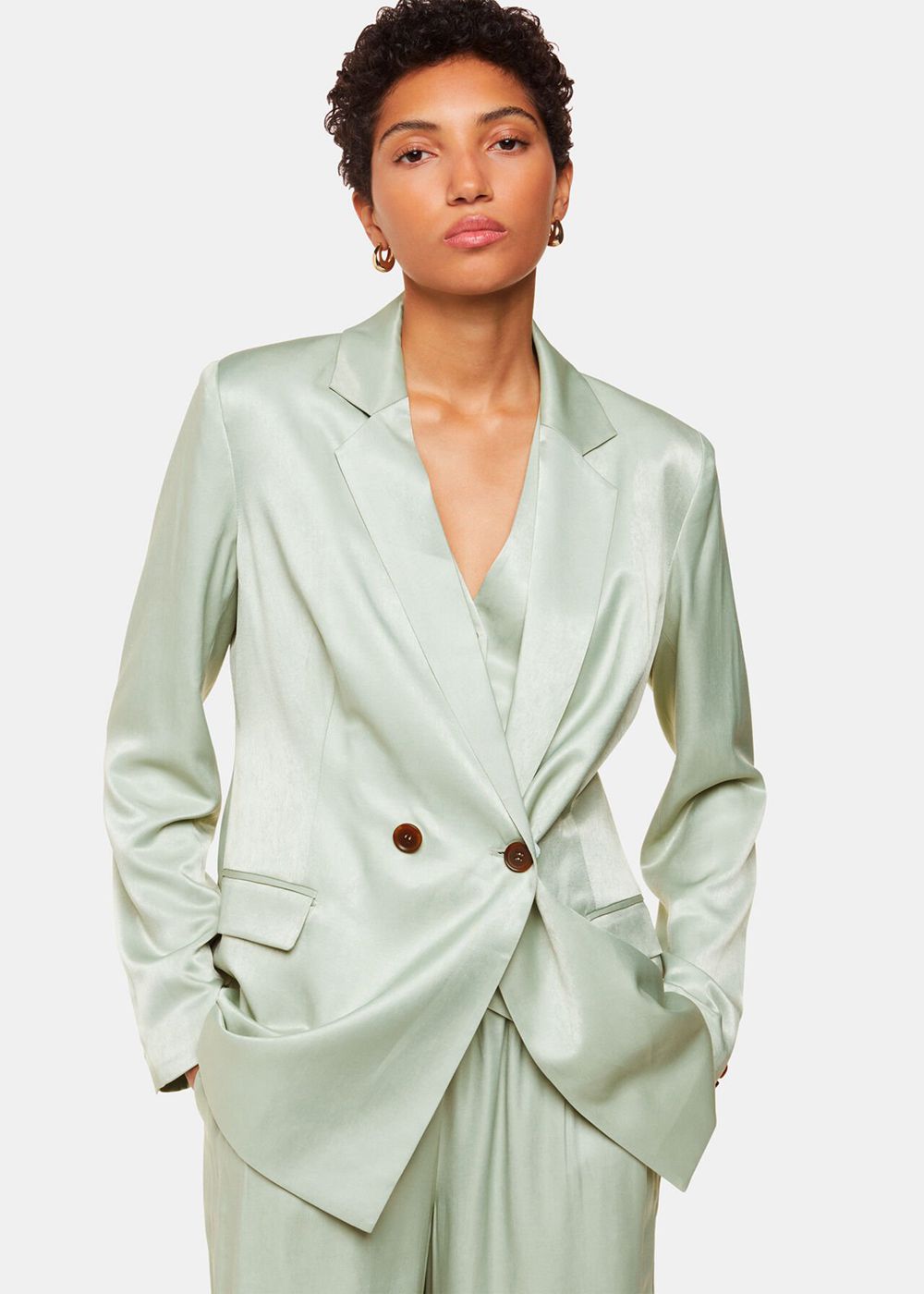 Whistles Rita Luxe Blazer Olive Green | US-62498OQUH