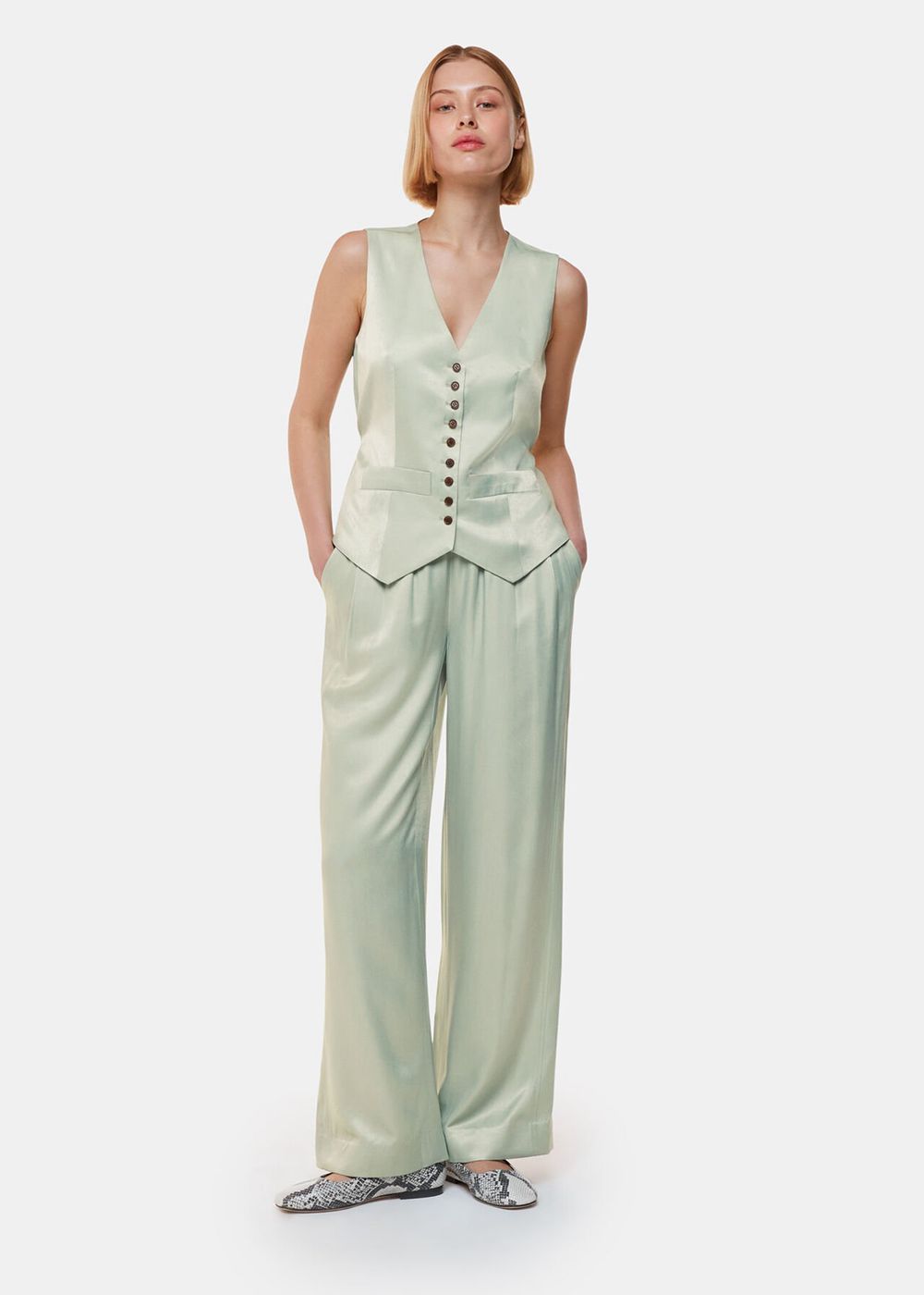 Whistles Rita Luxe Elasticated Pants Olive Green | US-02417TGLF