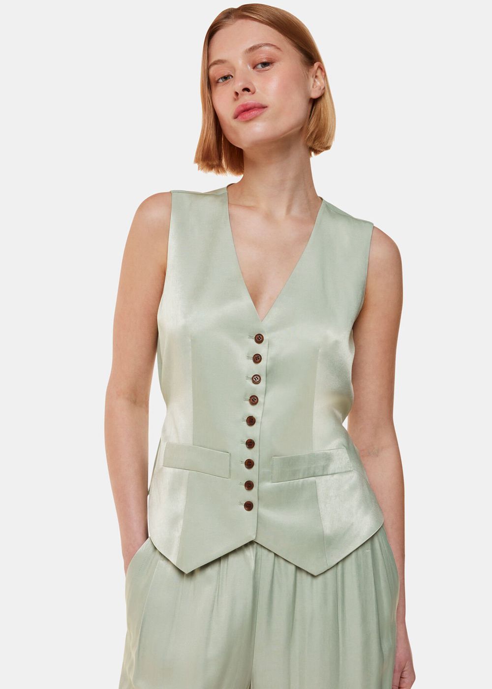 Whistles Rita Luxe Vest Olive Green | US-46975SELG