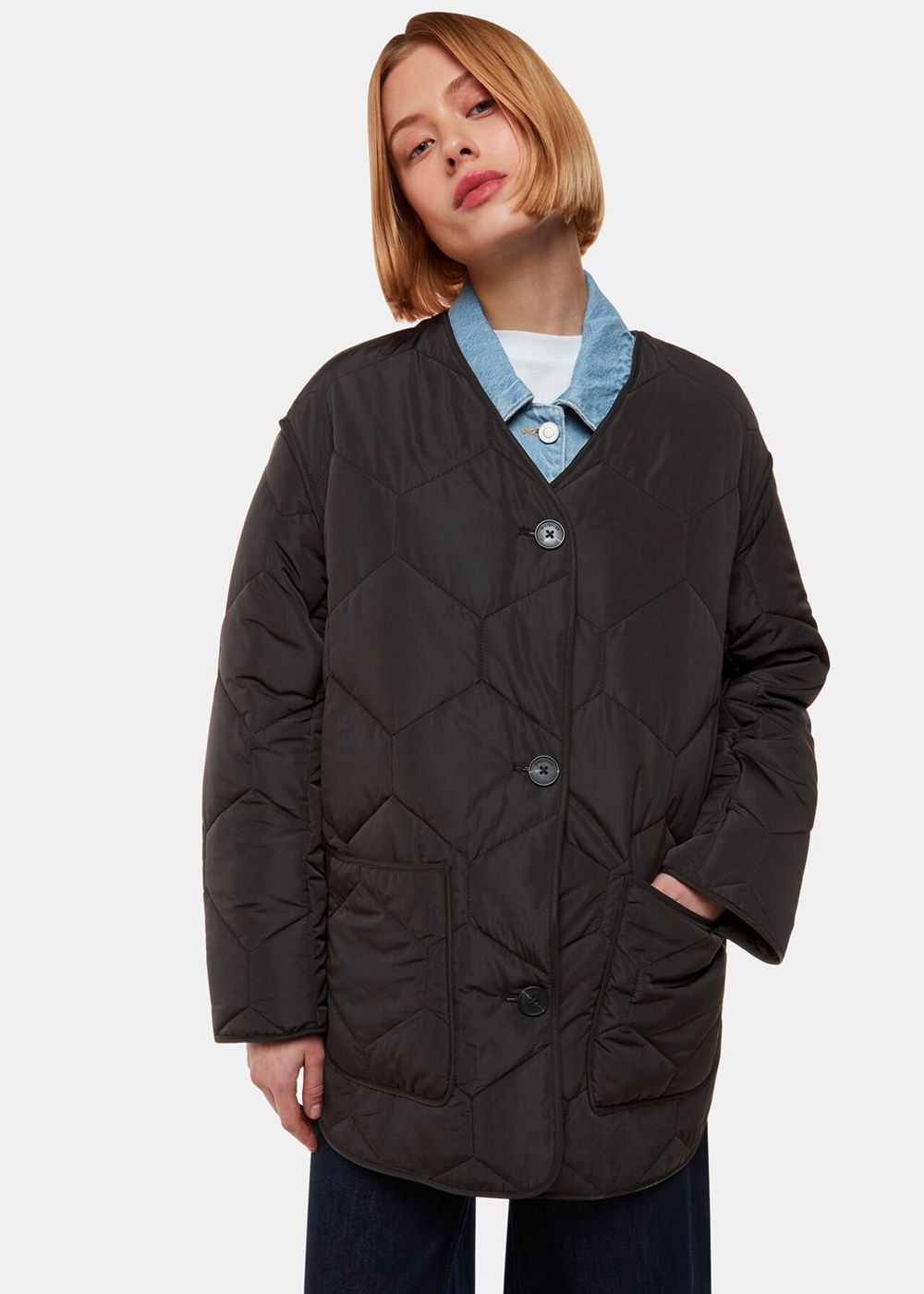 Whistles Rita Short Quilted Coat Black | US-90261NGSJ