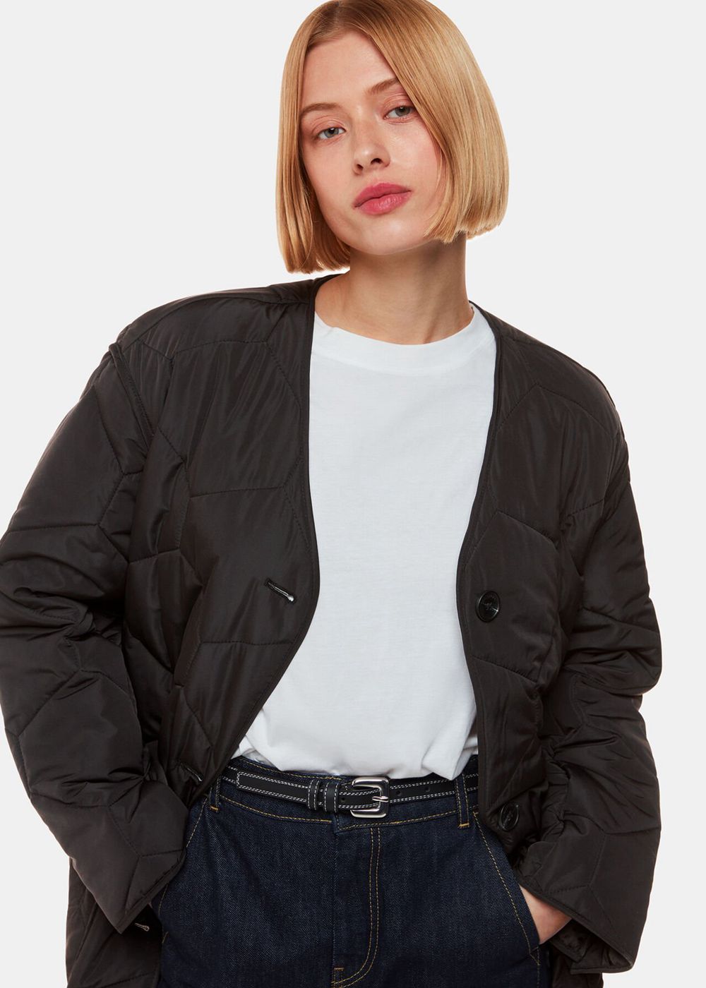 Whistles Rita Short Quilted Coat Black | US-90261NGSJ