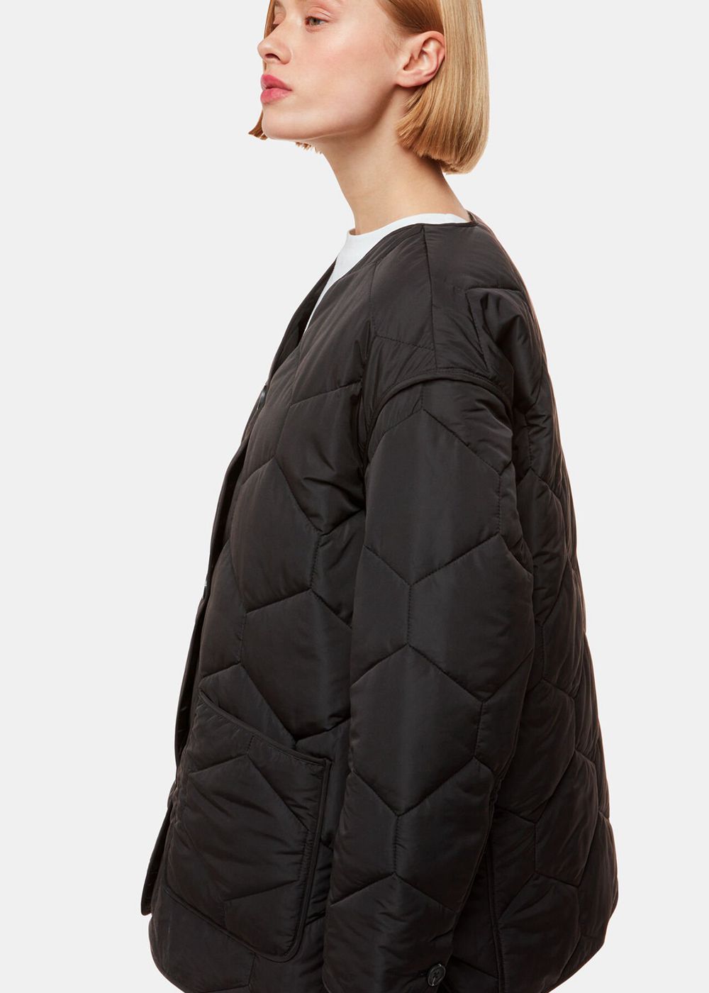 Whistles Rita Short Quilted Coat Black | US-90261NGSJ