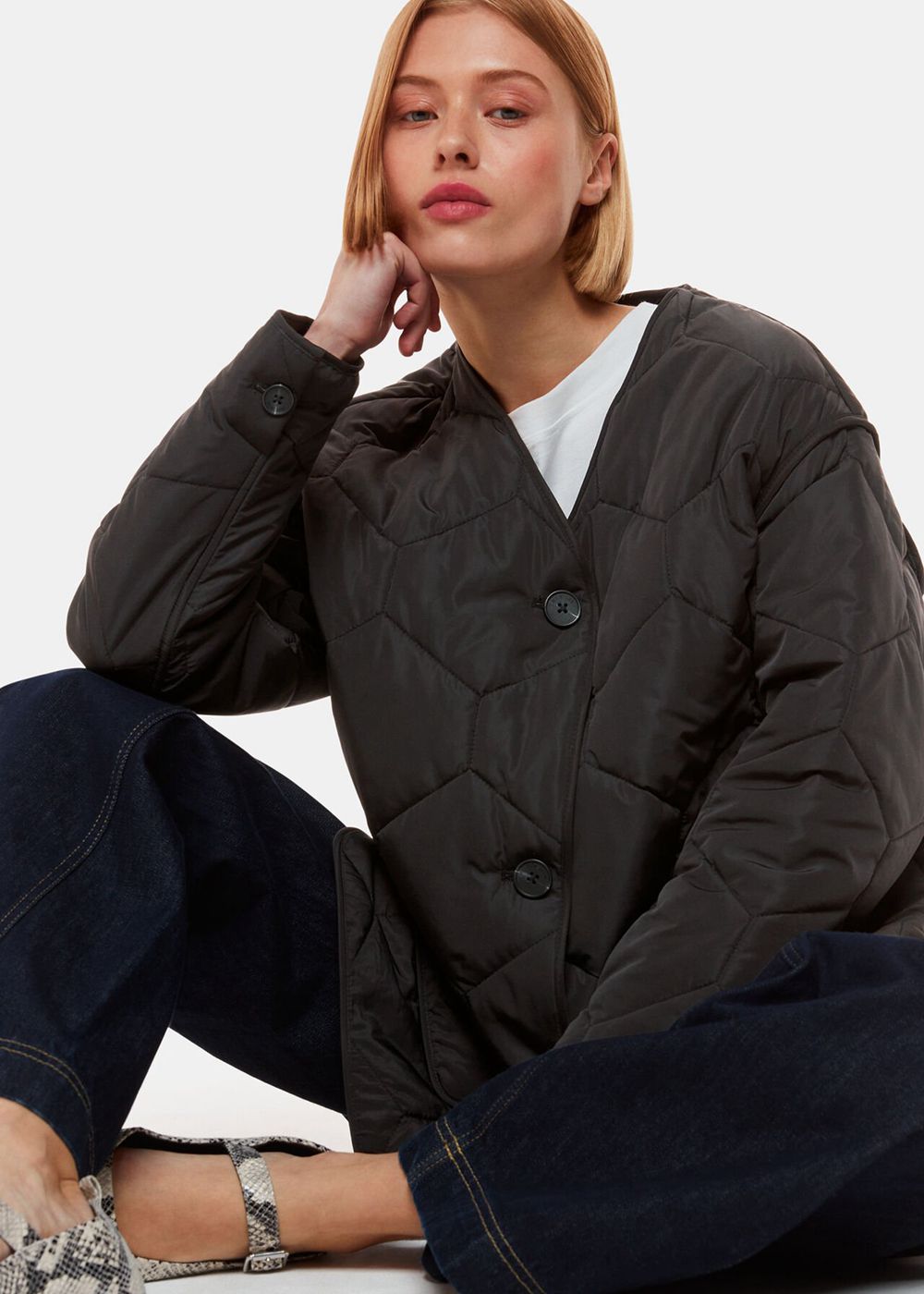 Whistles Rita Short Quilted Coat Black | US-90261NGSJ