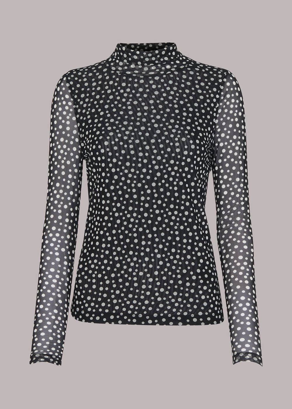 Whistles Roll Neck Spot Mesh Top Black / Multicolor | US-86324UXHZ