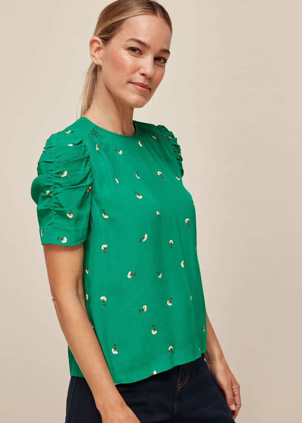 Whistles Romantic Floral Nelly Top Green / Multicolor | US-30849KNUD