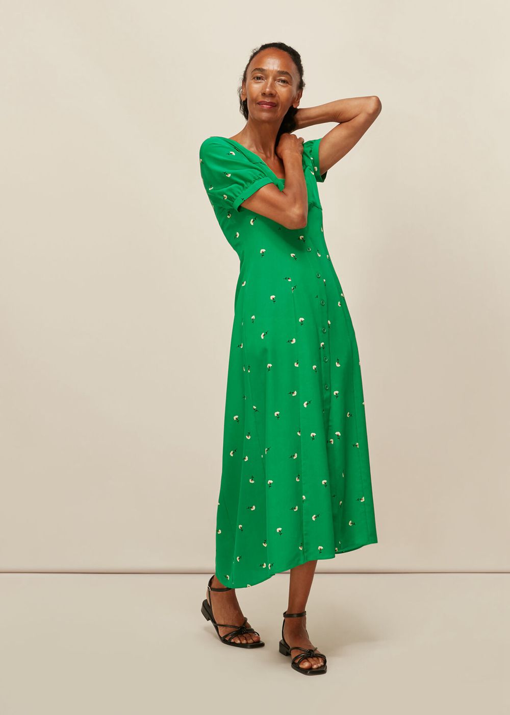 Whistles Romantic Floral Silk Dress Green / Multicolor | US-32150TCOW