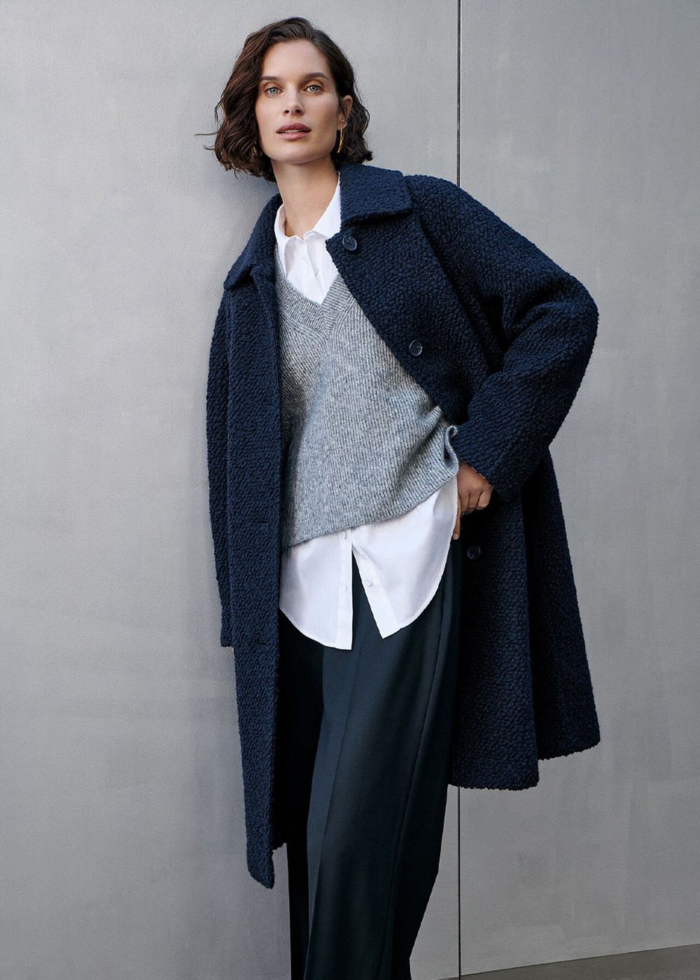 Whistles Romy Boucle Coat Navy | US-51279ZKQX