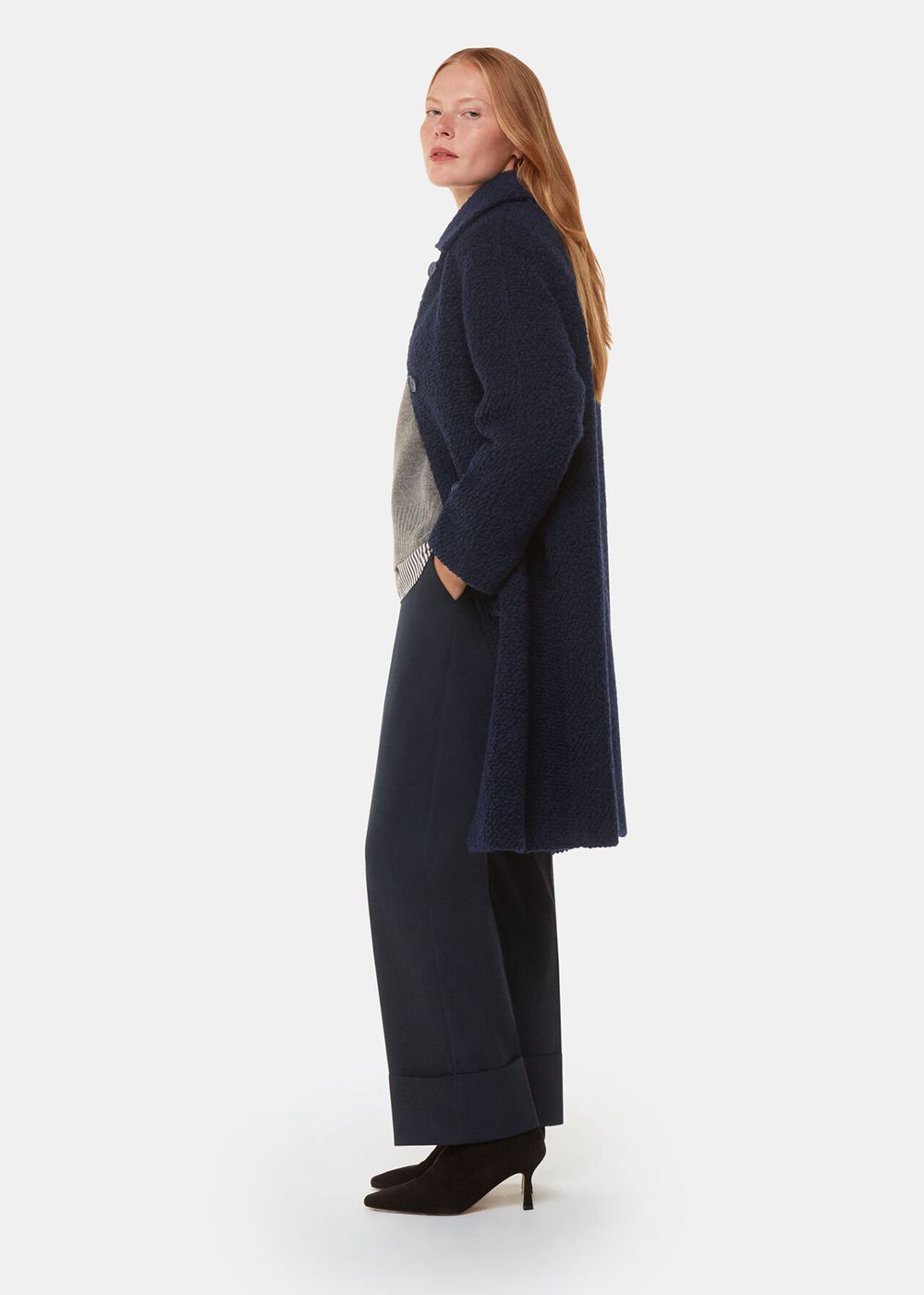 Whistles Romy Boucle Coat Navy | US-51279ZKQX