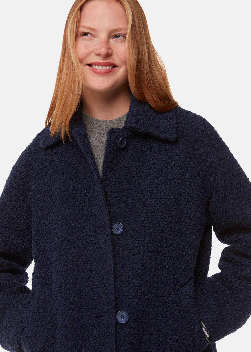 Whistles Romy Boucle Coat Navy | US-51279ZKQX