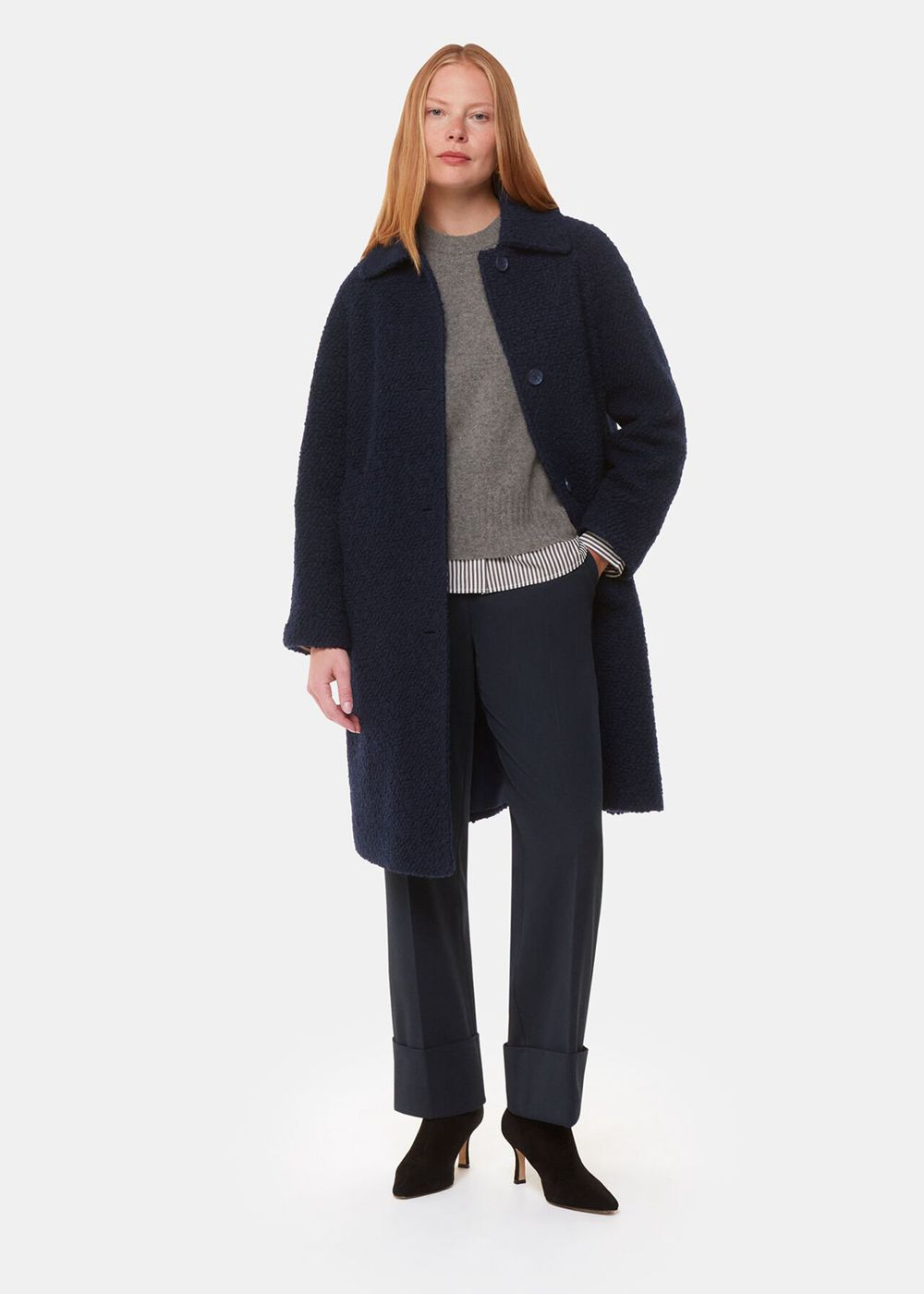 Whistles Romy Boucle Coat Navy | US-51279ZKQX