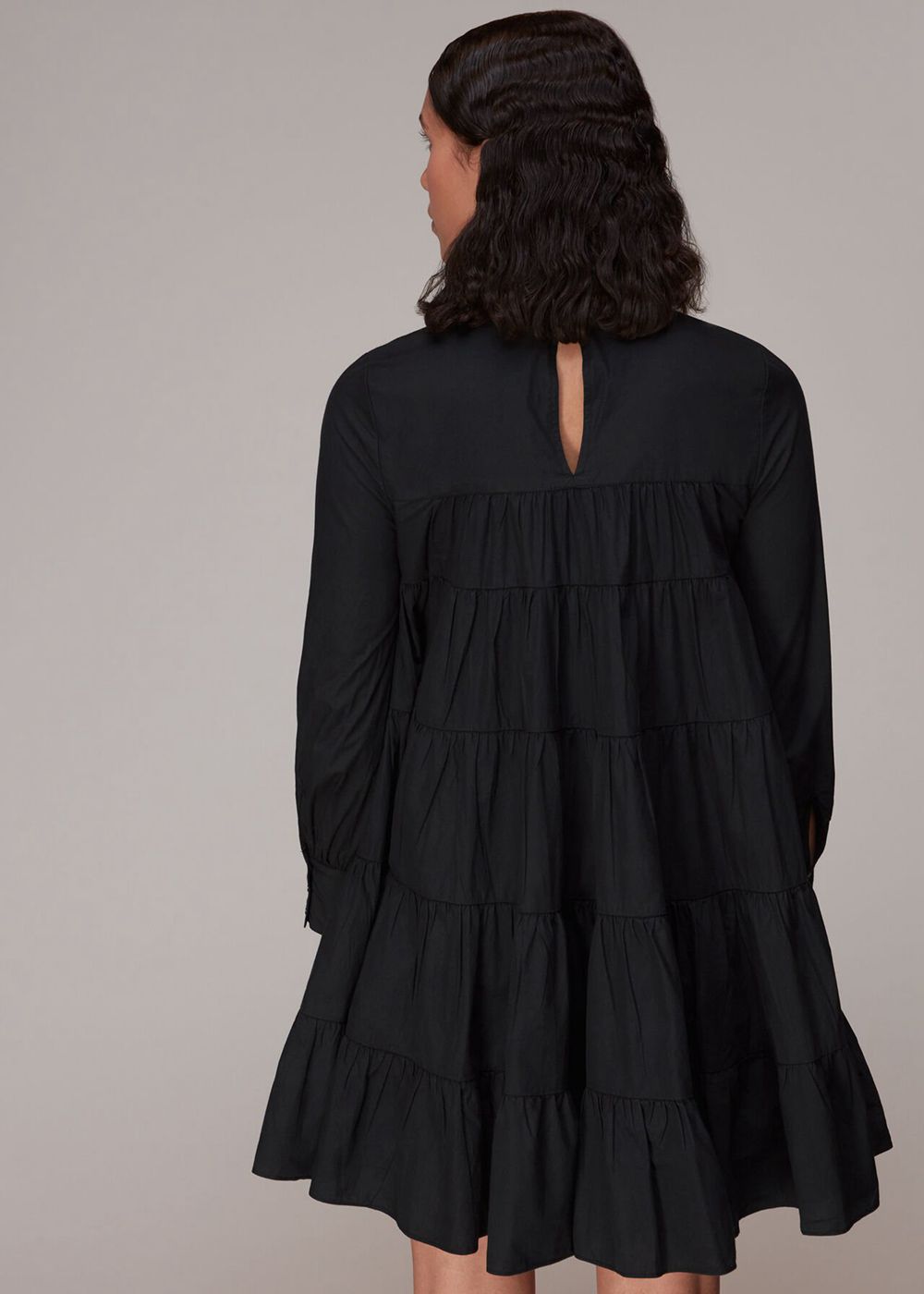 Whistles Ronnie Cotton Tiered Dress Black | US-24951OKFW