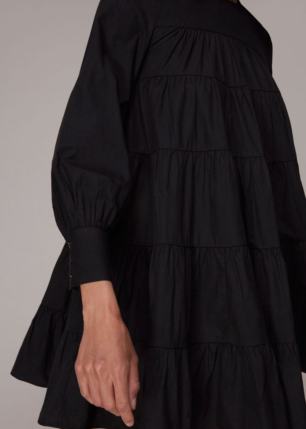 Whistles Ronnie Cotton Tiered Dress Black | US-24951OKFW