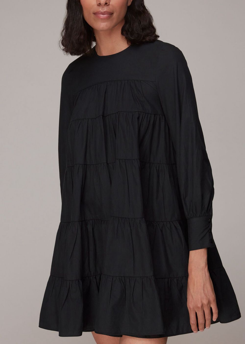 Whistles Ronnie Cotton Tiered Dress Black | US-24951OKFW