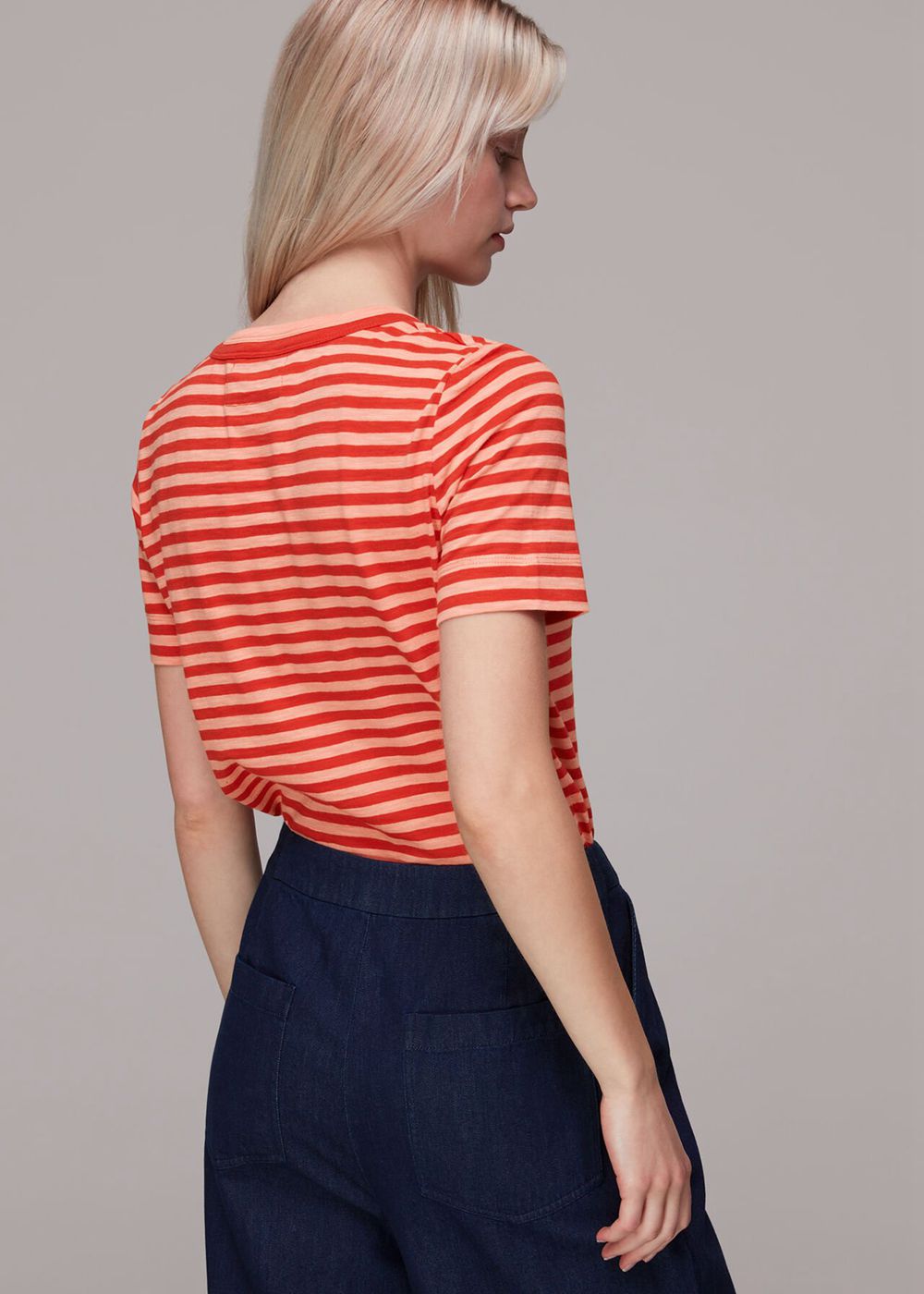 Whistles Rosa Double Trim Stripe T-Shirt Red / Multicolor | US-95247LHXV