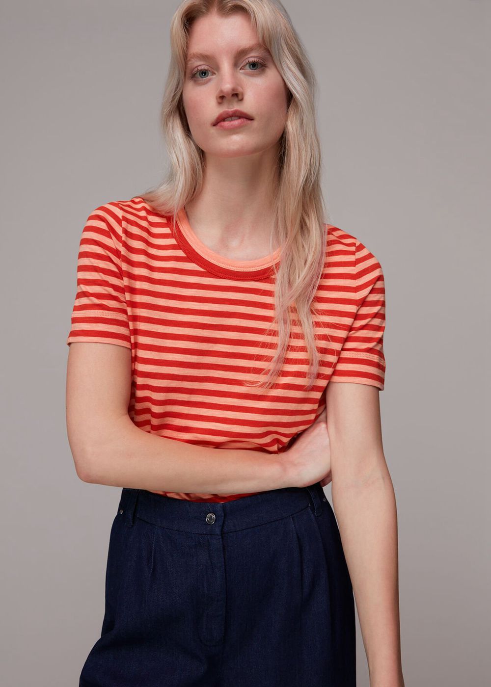 Whistles Rosa Double Trim Stripe T-Shirt Red / Multicolor | US-95247LHXV