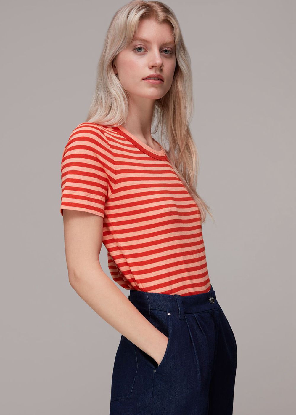 Whistles Rosa Double Trim Stripe T-Shirt Red / Multicolor | US-95247LHXV