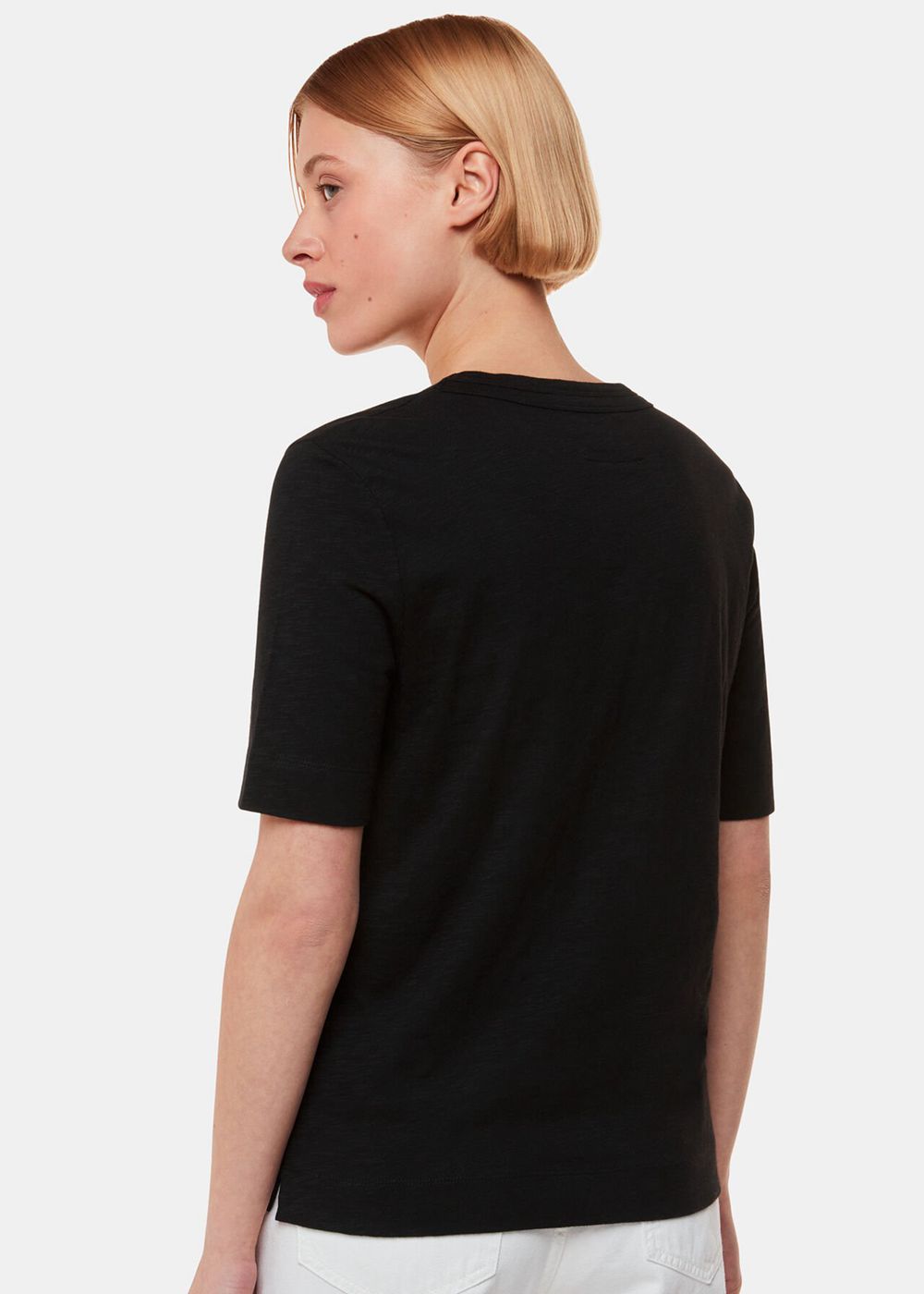 Whistles Rosa Double Trim T-Shirt Black | US-62519YBTK