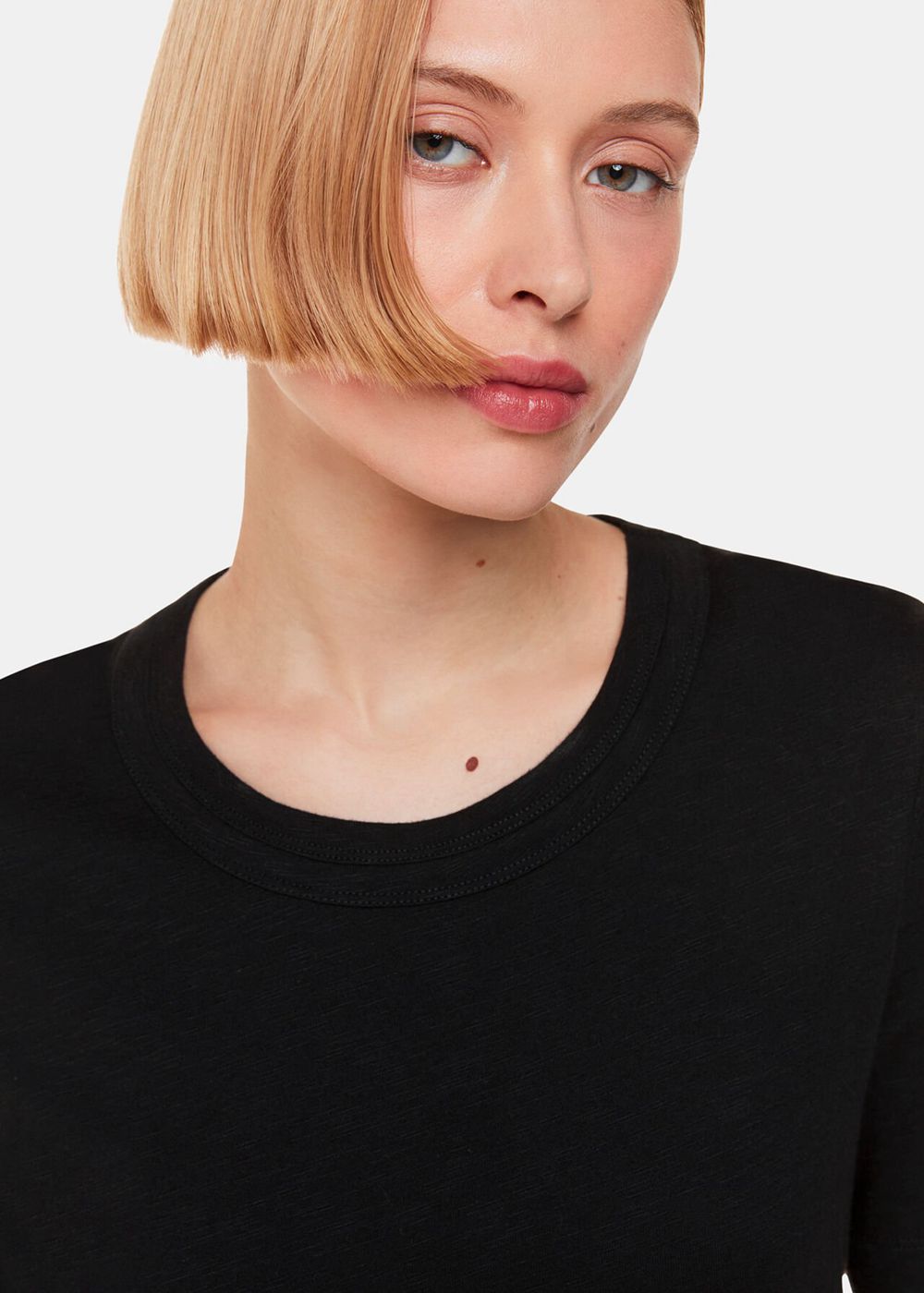 Whistles Rosa Double Trim T-Shirt Black | US-91826NQMX