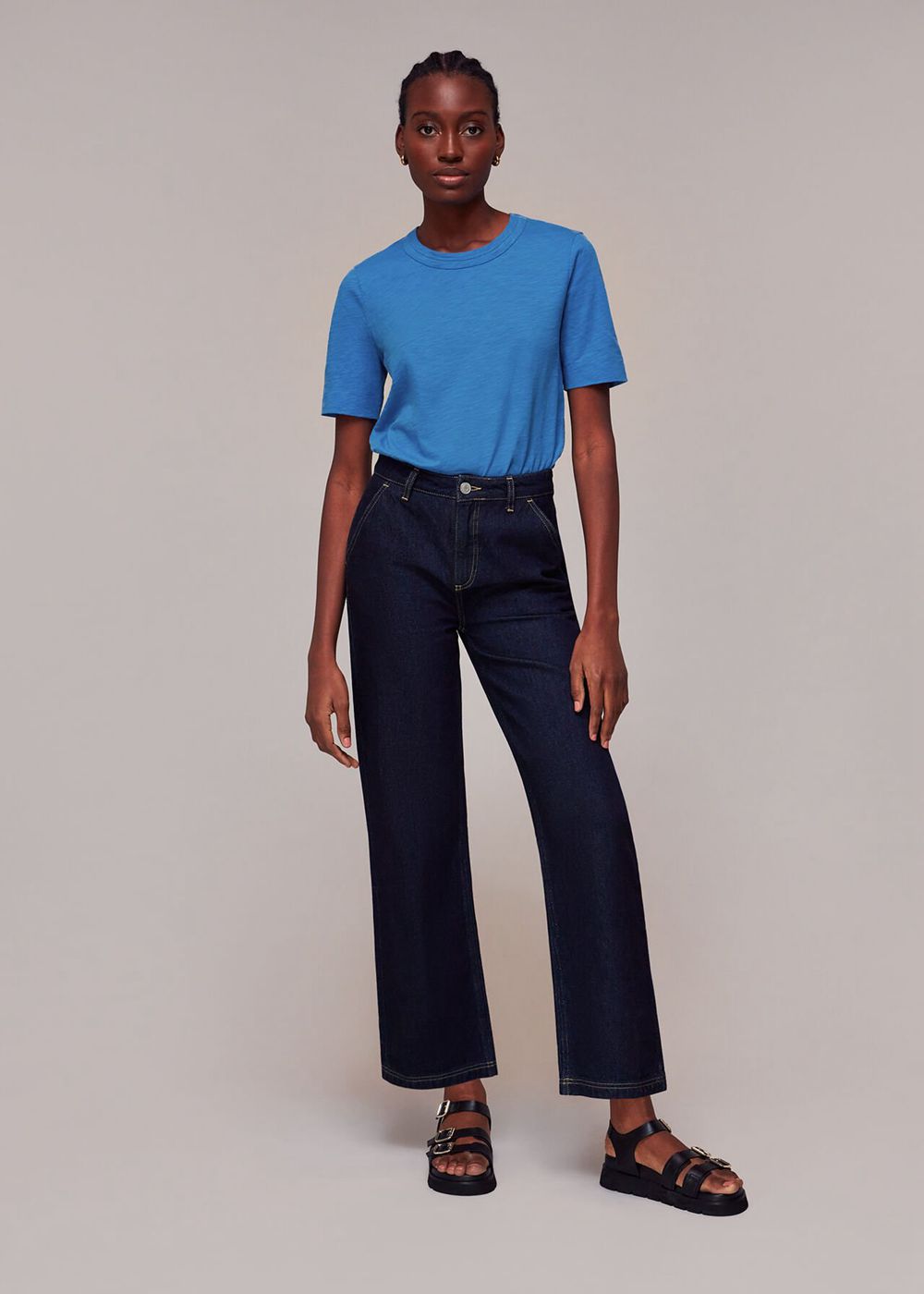 Whistles Rosa Double Trim T-Shirt Blue | US-06231EYRK