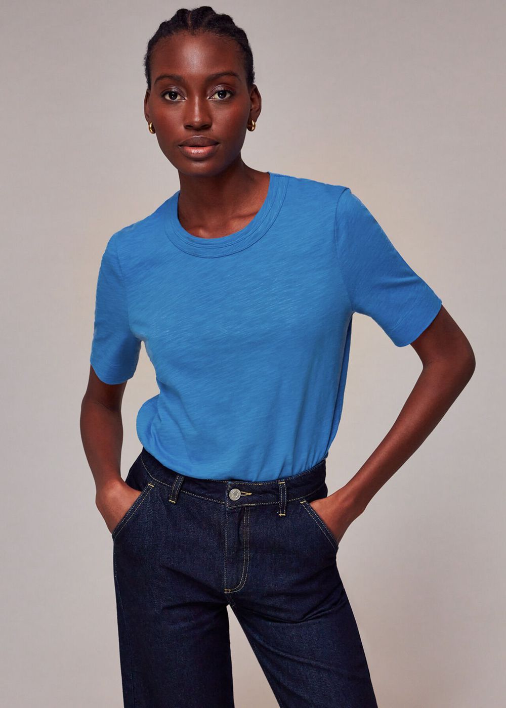 Whistles Rosa Double Trim T-Shirt Blue | US-06231EYRK