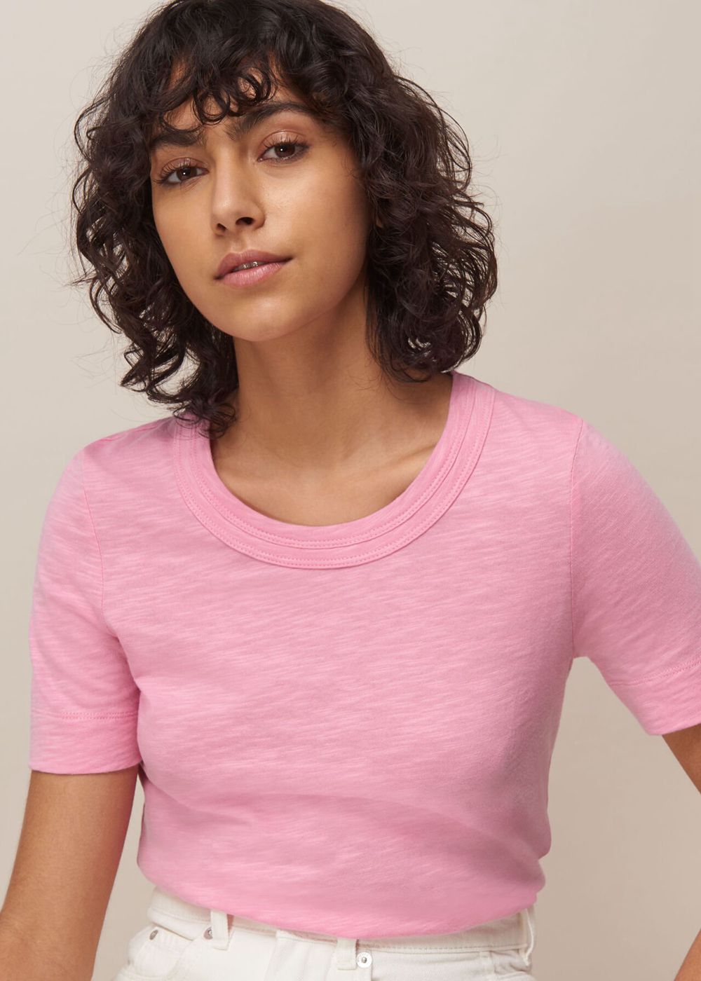 Whistles Rosa Double Trim T-Shirt Pink | US-06127GOWP