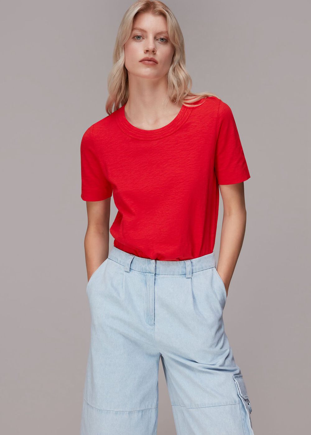 Whistles Rosa Double Trim T-Shirt Red | US-74810QVOT