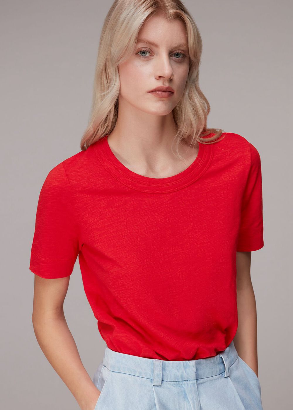 Whistles Rosa Double Trim T-Shirt Red | US-74810QVOT