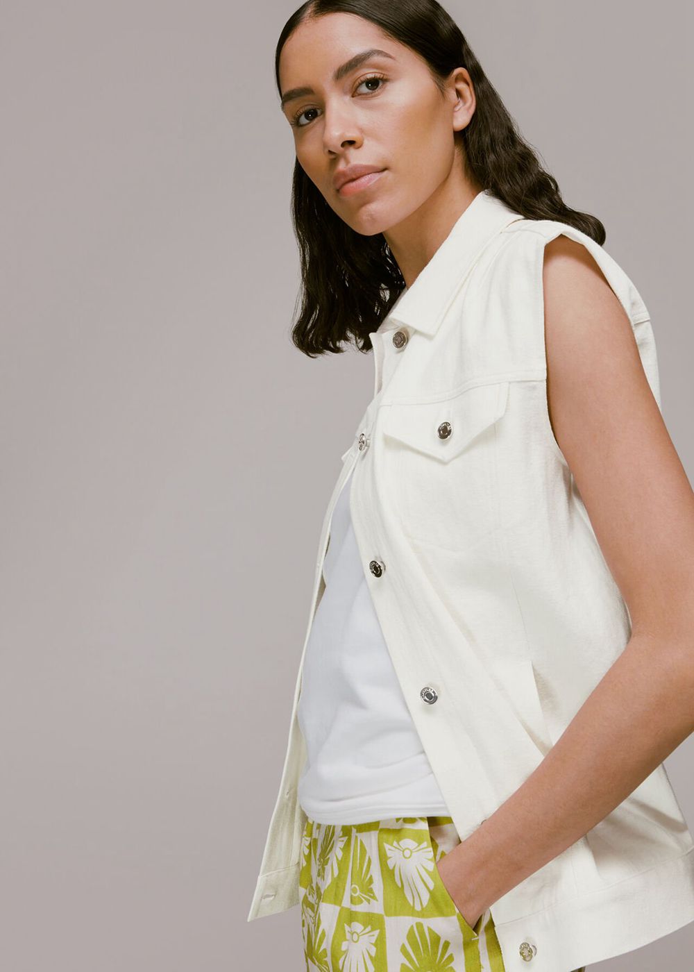 Whistles Rosa Linen Vest White | US-06934TXVA