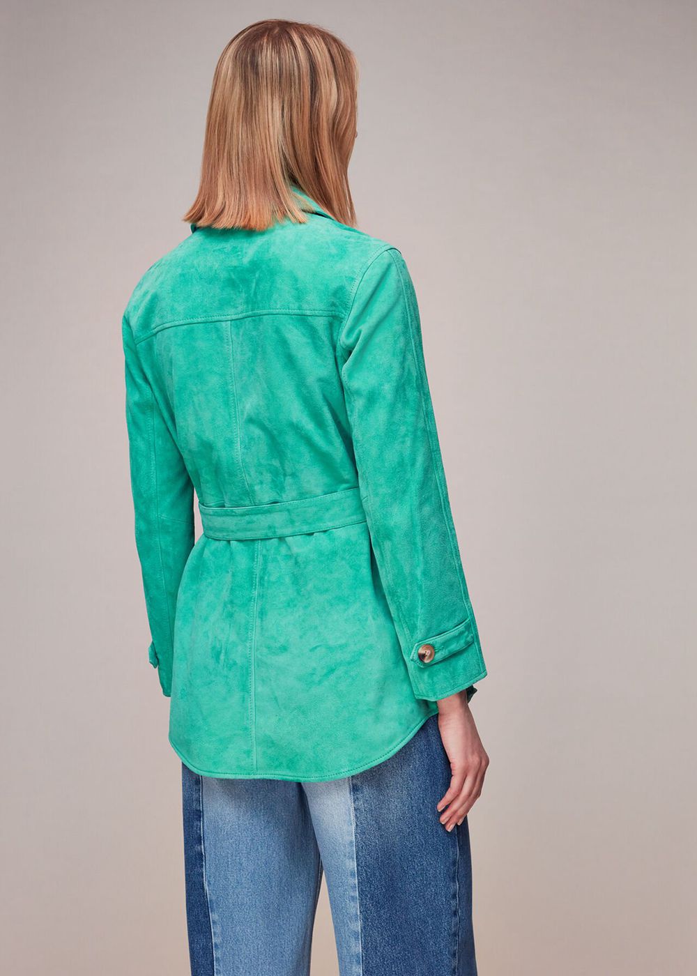 Whistles Rosa Suede Overshirt Jacket Green | US-02843QSLG