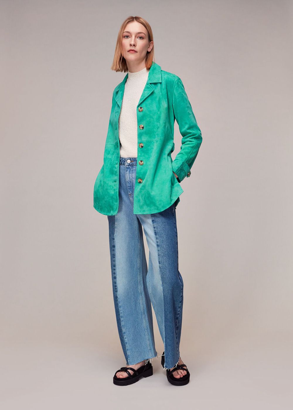 Whistles Rosa Suede Overshirt Jacket Green | US-02843QSLG