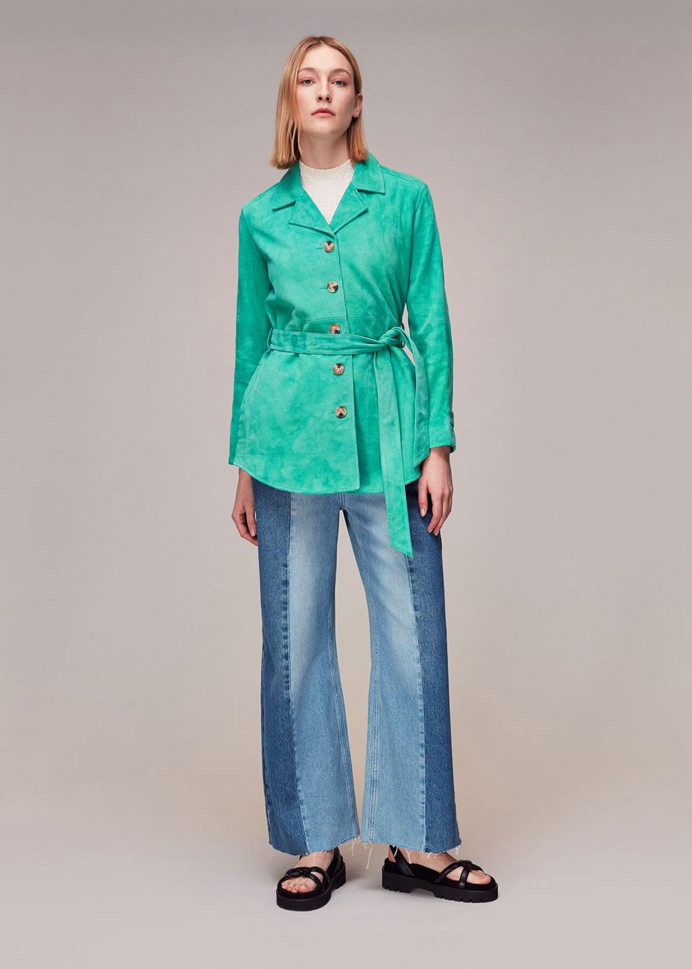 Whistles Rosa Suede Overshirt Jacket Green | US-02843QSLG