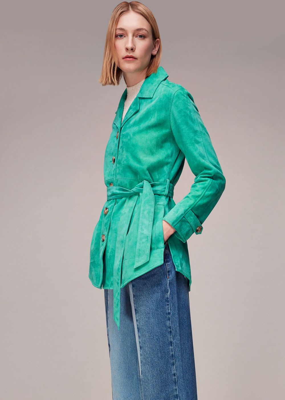 Whistles Rosa Suede Overshirt Jacket Green | US-02843QSLG