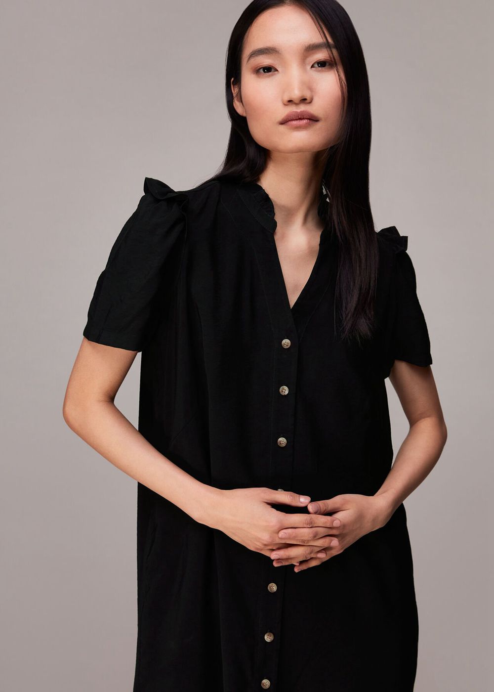 Whistles Rosalie Button Through Dress Black | US-10854FWSH