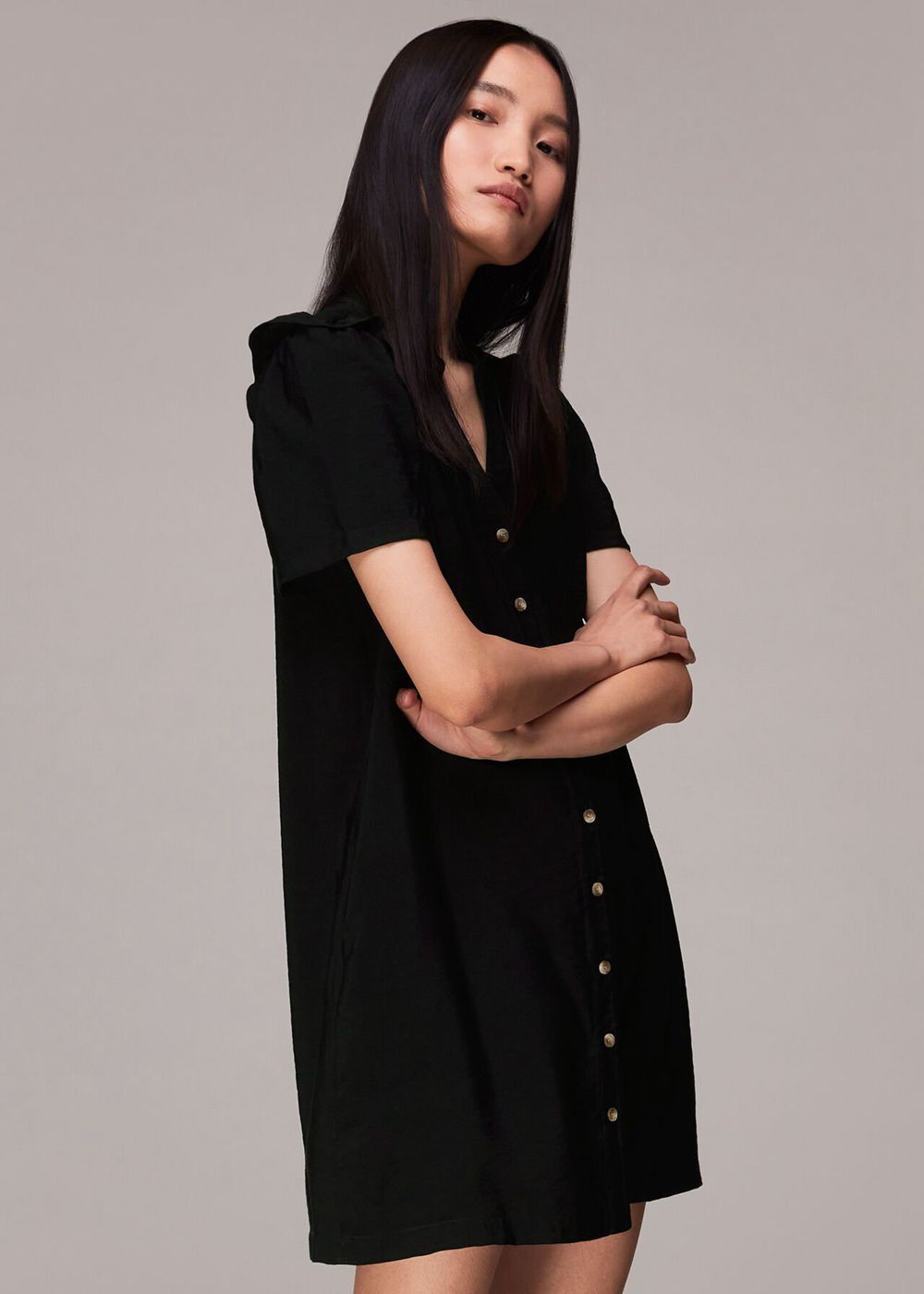 Whistles Rosalie Button Through Dress Black | US-10854FWSH