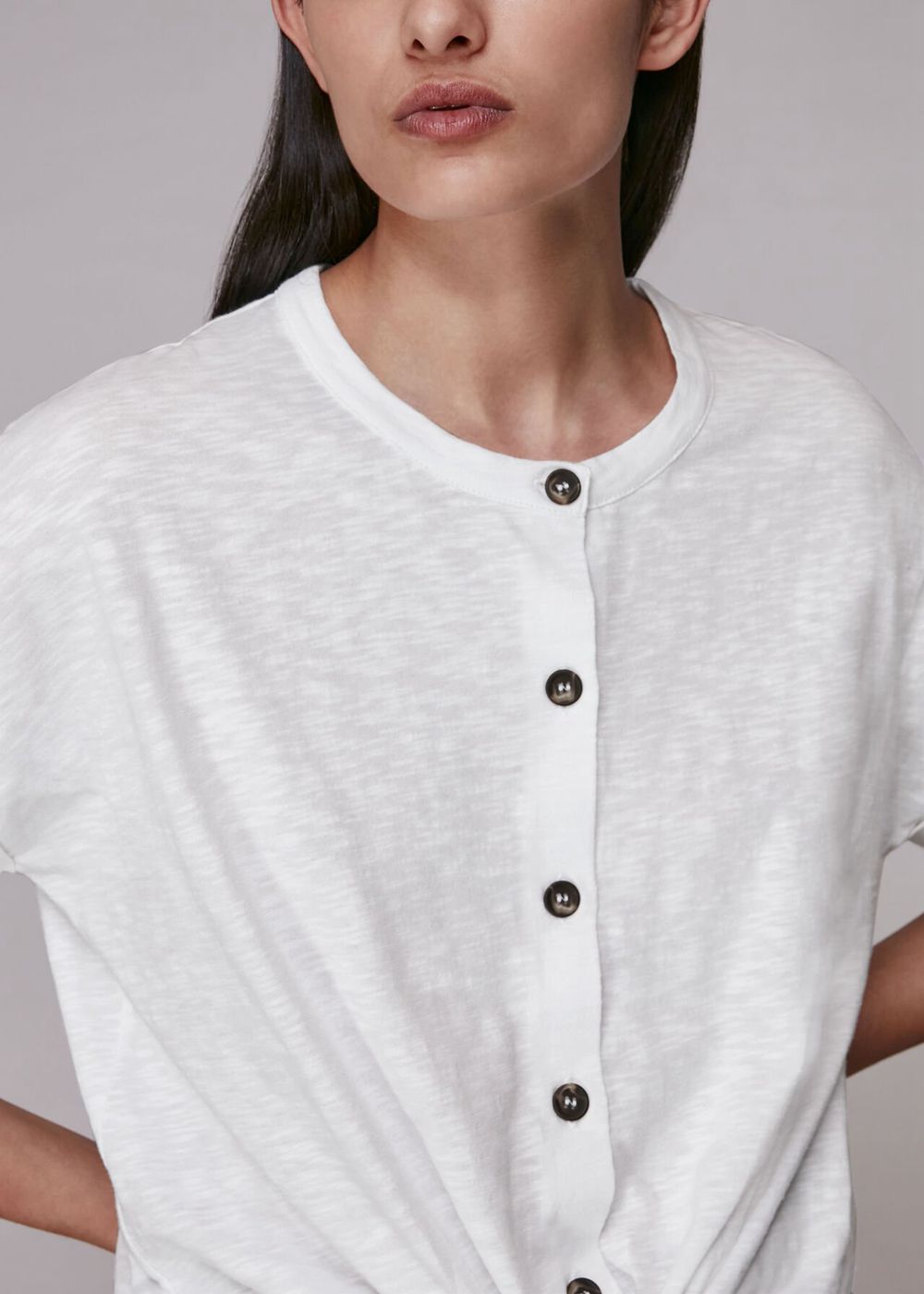 Whistles Round Neck Tie Front T-Shirt White | US-67045VGUF