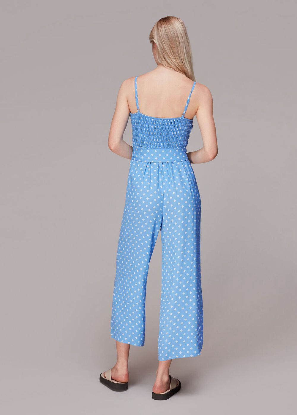 Whistles Rounded Leaf Shirred Jumpsuit Blue / Multicolor | US-36105XQTG