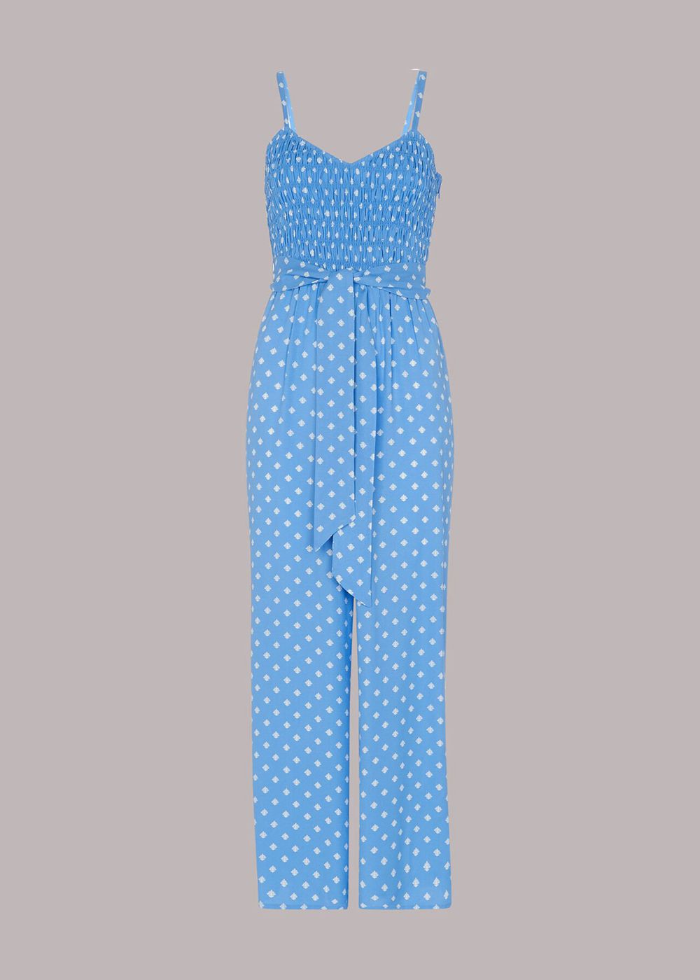 Whistles Rounded Leaf Shirred Jumpsuit Blue / Multicolor | US-36105XQTG