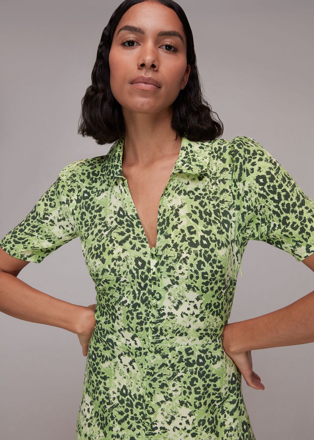 Whistles Rowan Hyena Spot Midi Dress Green / Multicolor | US-81520YSWD