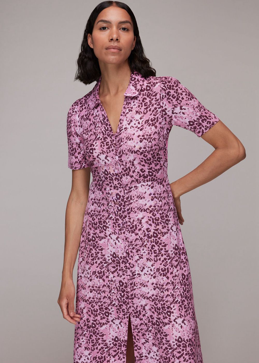 Whistles Rowan Hyena Spot Midi Dress Pink / Multicolor | US-89413UCFT