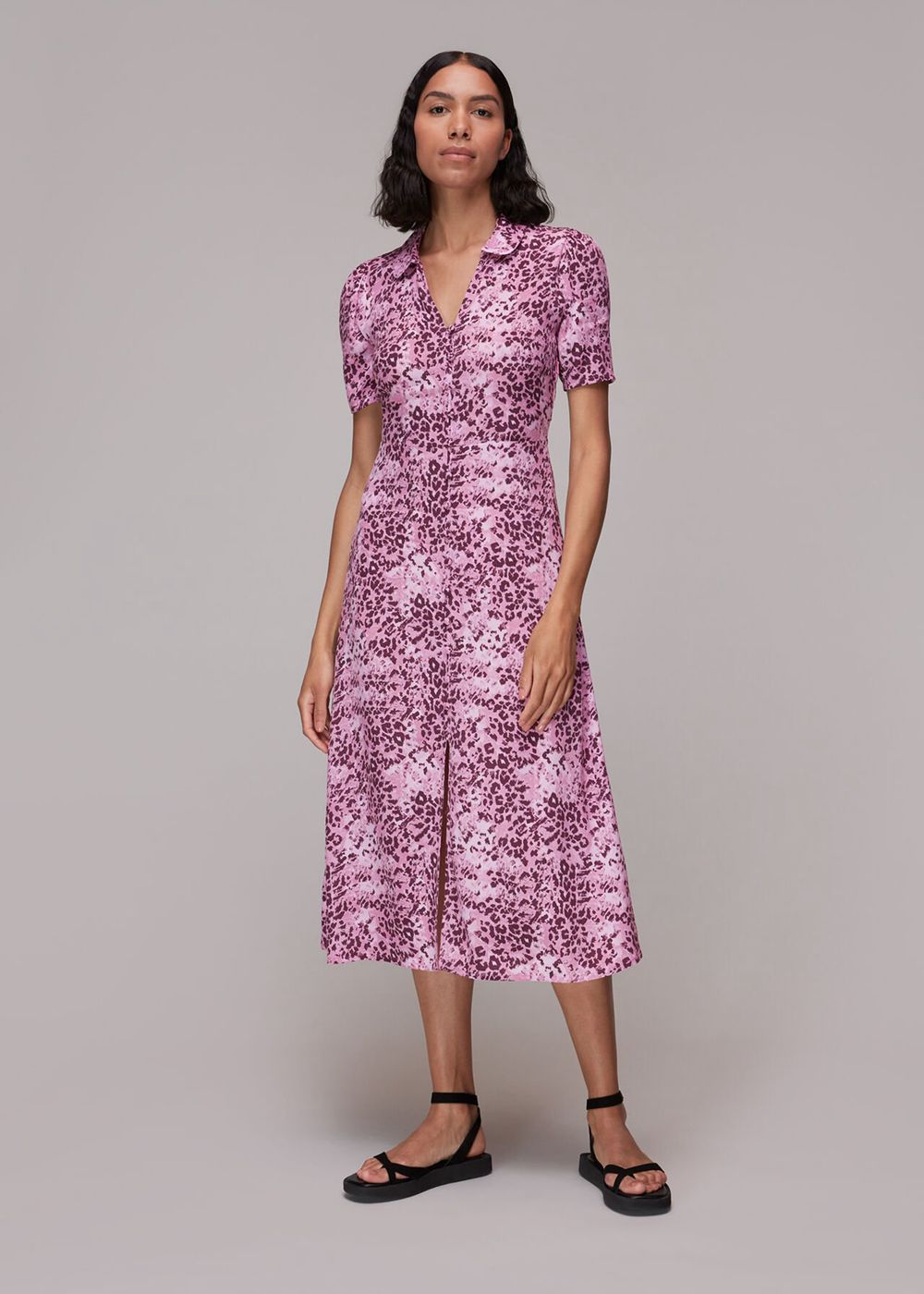 Whistles Rowan Hyena Spot Midi Dress Pink / Multicolor | US-89413UCFT