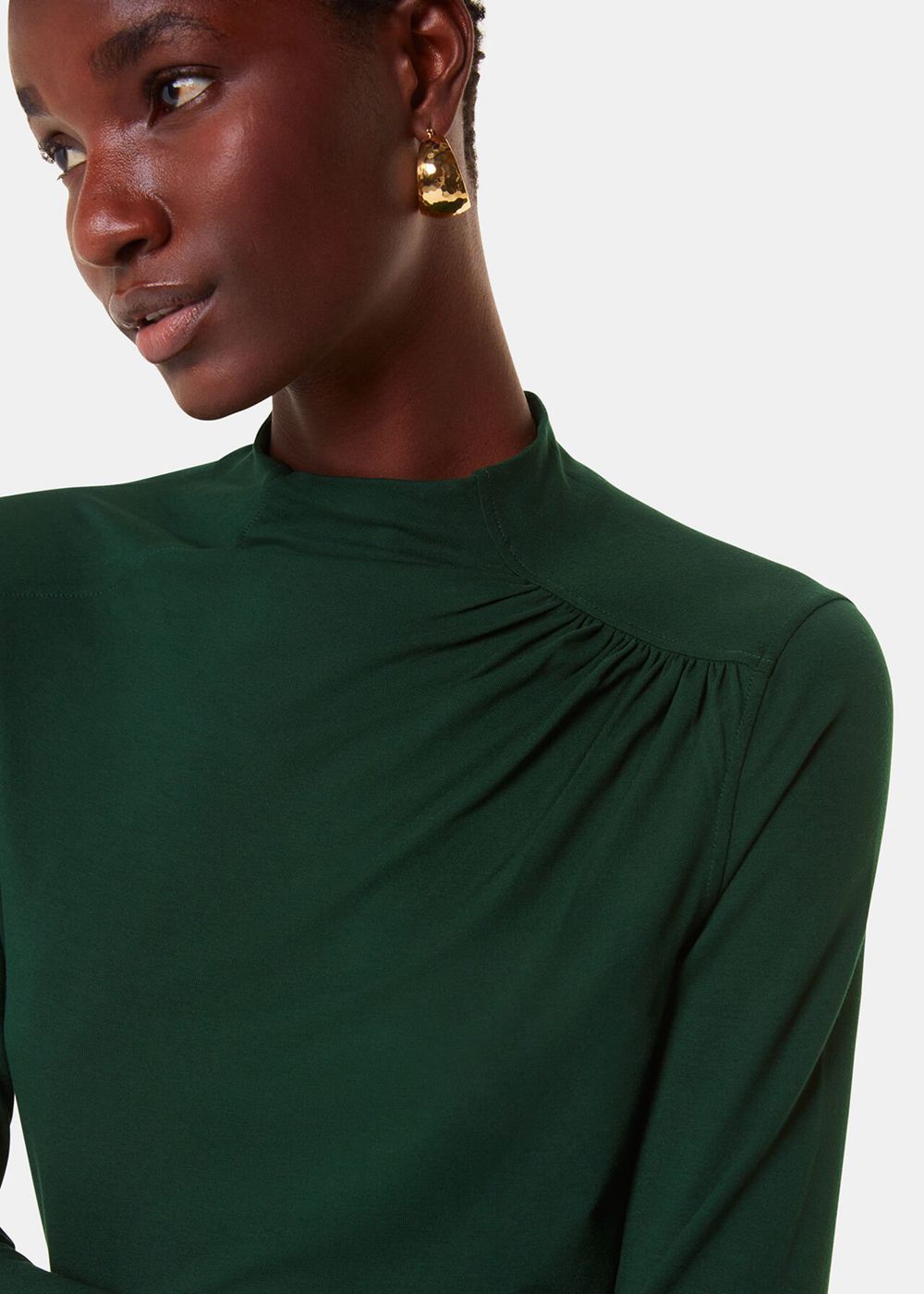 Whistles Ruched Front Detail Jersey Top Dark Green | US-07841BJNK