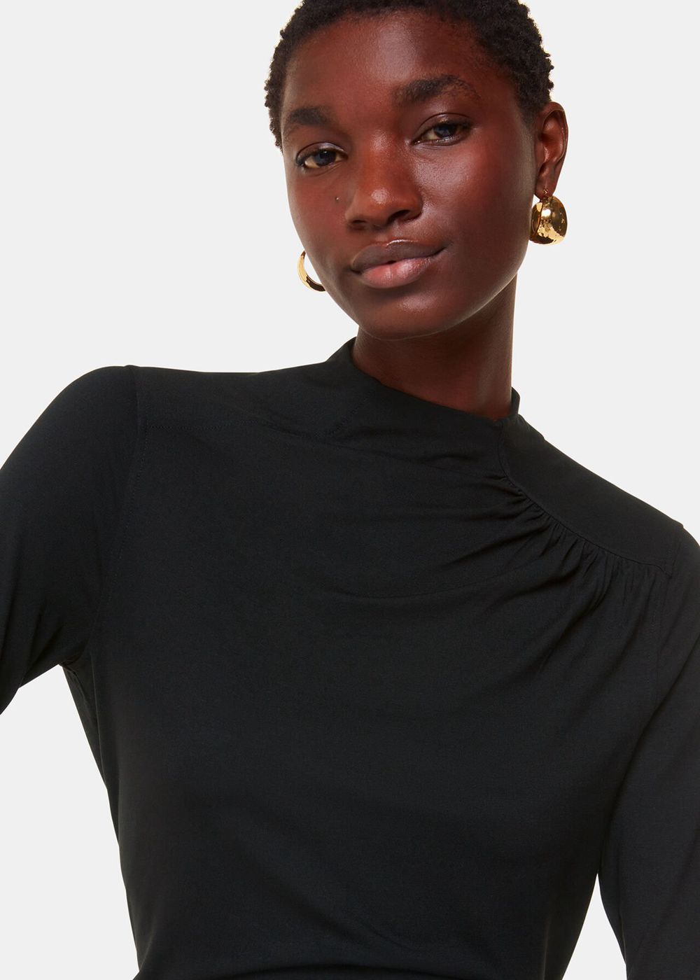 Whistles Ruched Front Detail Jersey Top Black | US-73651QFIV