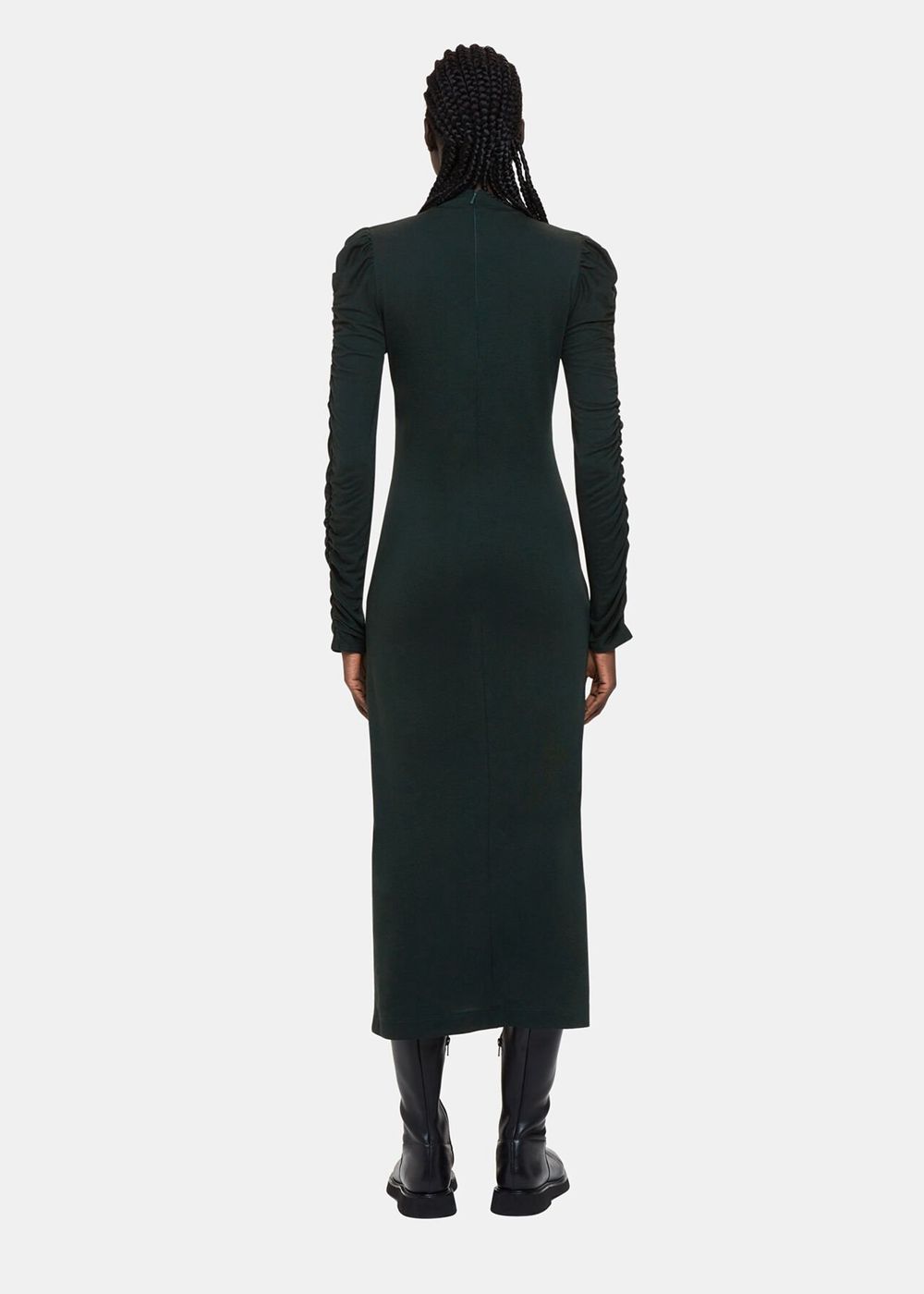 Whistles Ruched Sleeve Jersey Dress Dark Green | US-43621SQDC