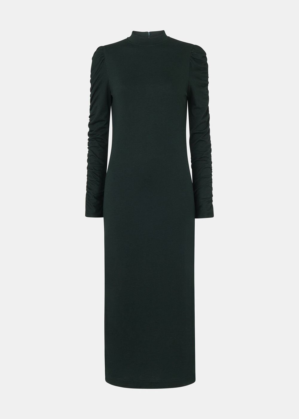 Whistles Ruched Sleeve Jersey Dress Dark Green | US-43621SQDC